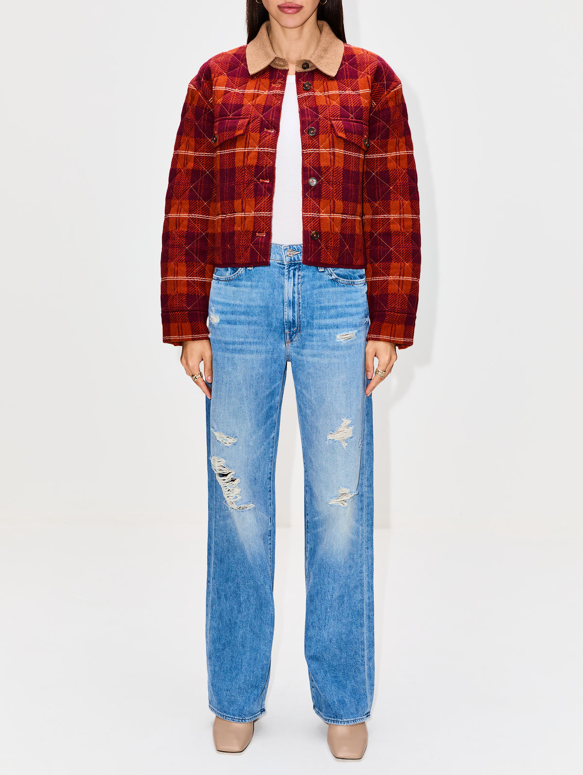 Tartan Cropped Jacket,GUEST IN RESIDENCE,PLUM COMBO,Image 2