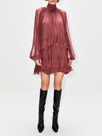 Flowy High Neck Mini Dress,CHLOÉ,WOODROSE,Image 2