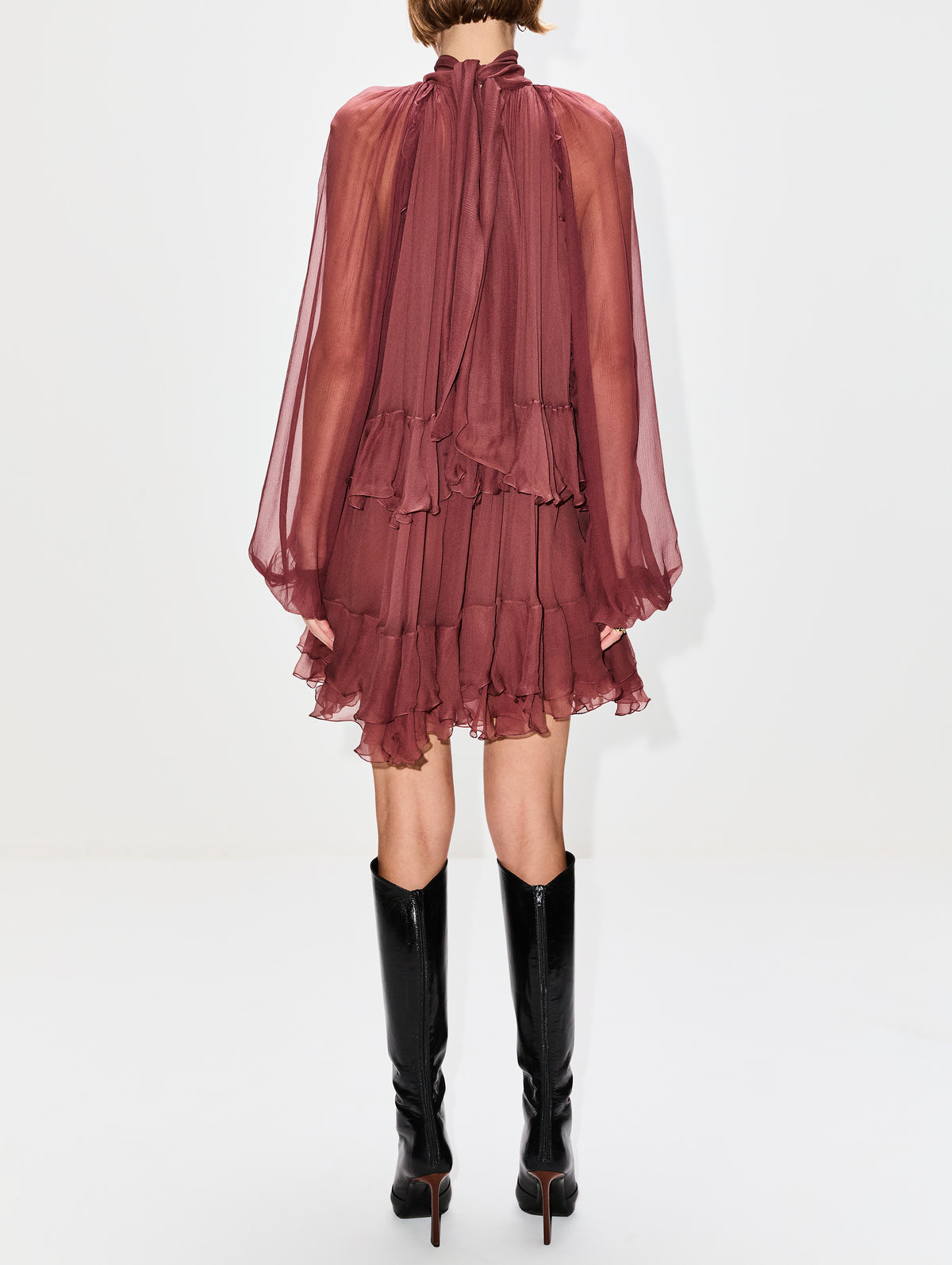 Flowy High Neck Mini Dress,CHLOÉ,WOODROSE,Image 4