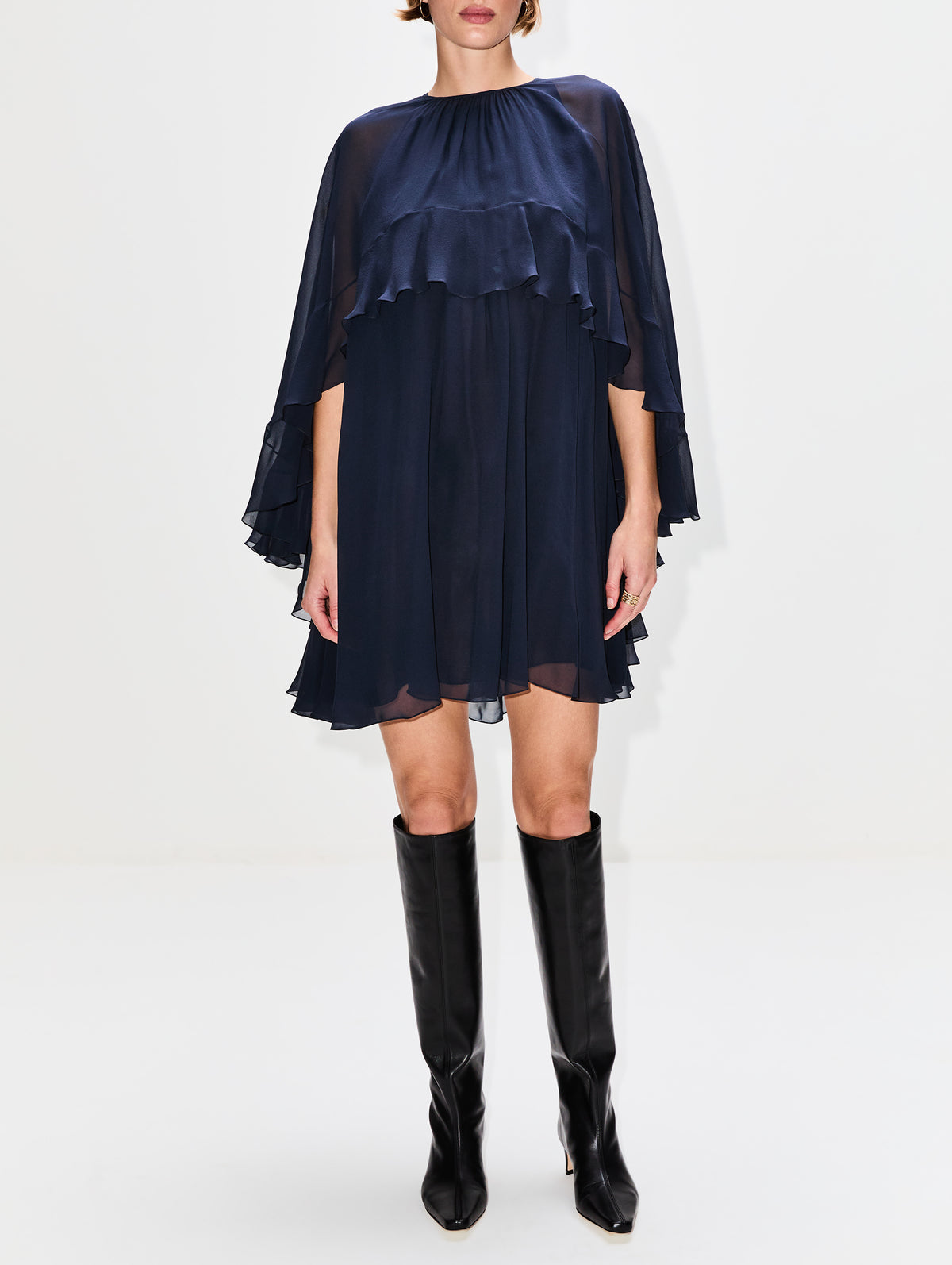 Flowy Layered Mini Dress,CHLOÉ,GRAPHITE BLUE,Image 2