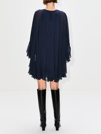 Flowy Layered Mini Dress,CHLOÉ,GRAPHITE BLUE,Image 4