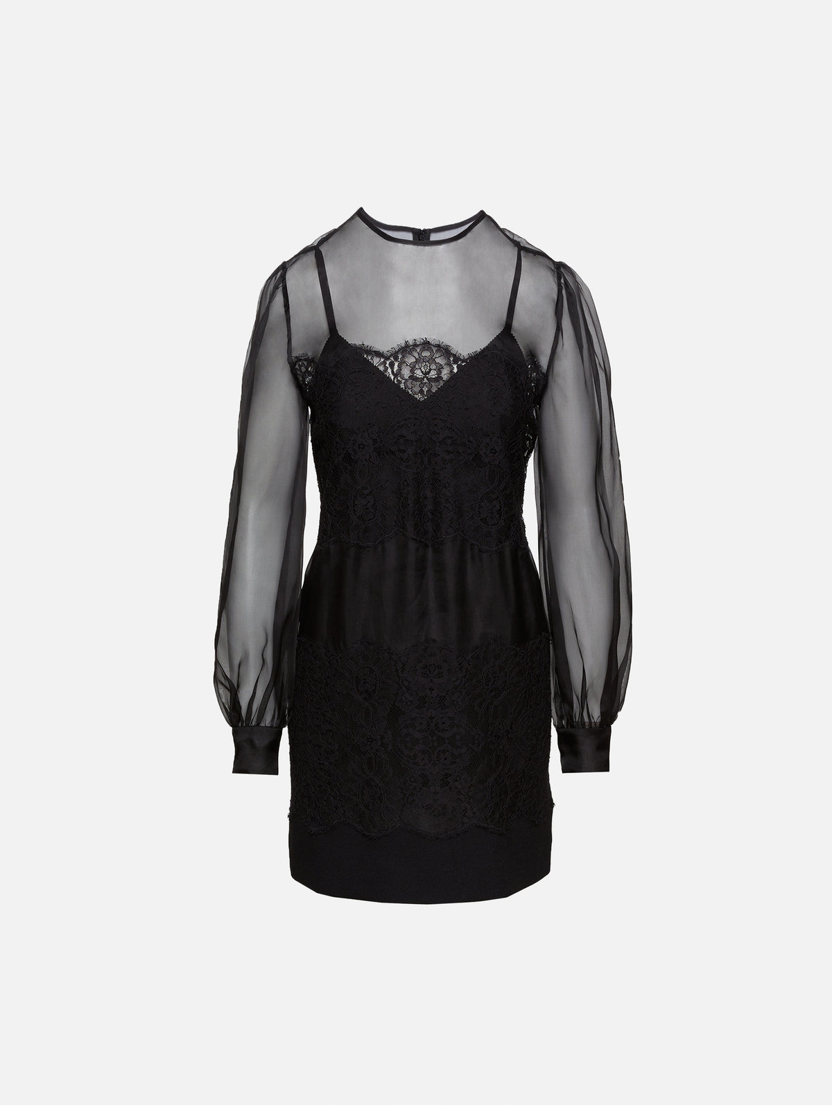 Dolce & Gabbana Organza Short Dress With Lace Inlay - Black Dolce & Gabbana Organza Short Dress With Lace Inlay - Black