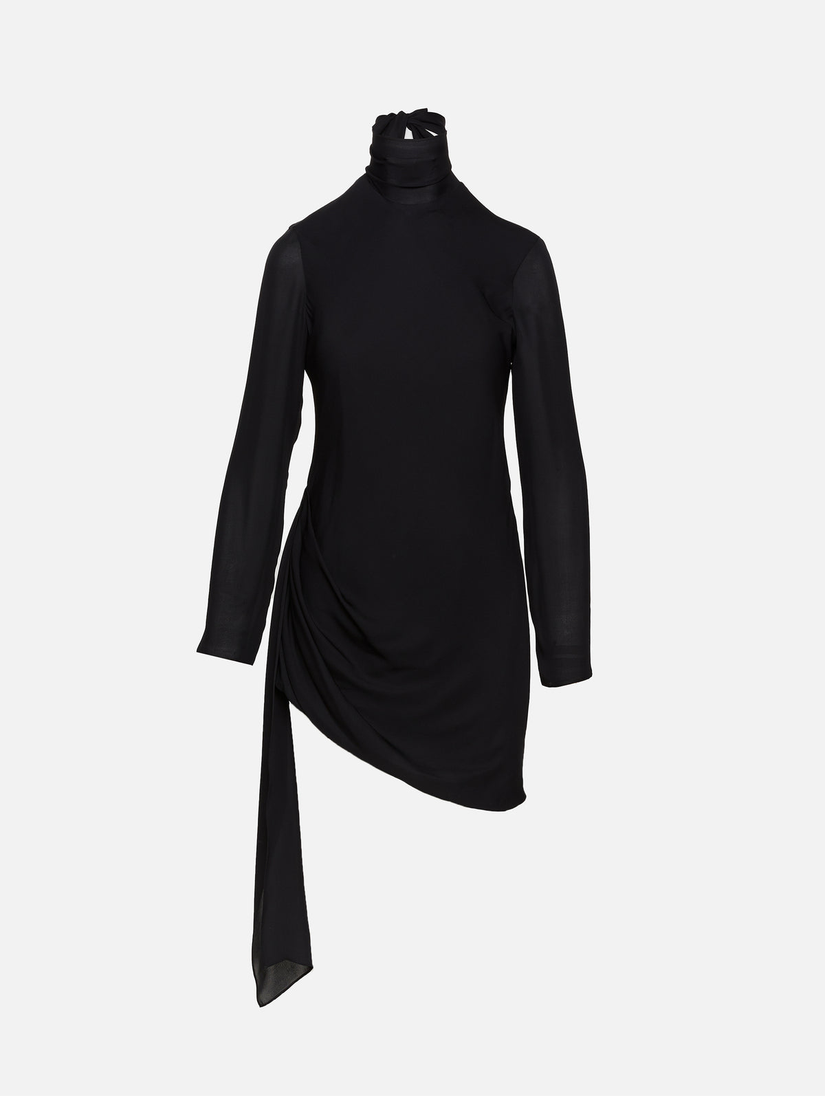 Brandon Maxwell The Raina Mini Dress with Draped Waist and Neck Scarf | Black | Size 8