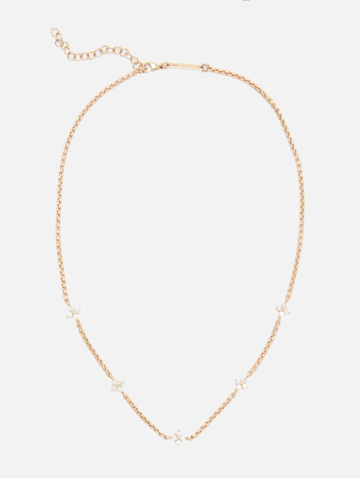 5 Prong Diamond Quad Station Box Chain Necklace,ZOE CHICCO,YELLOW GOLD,Image 1