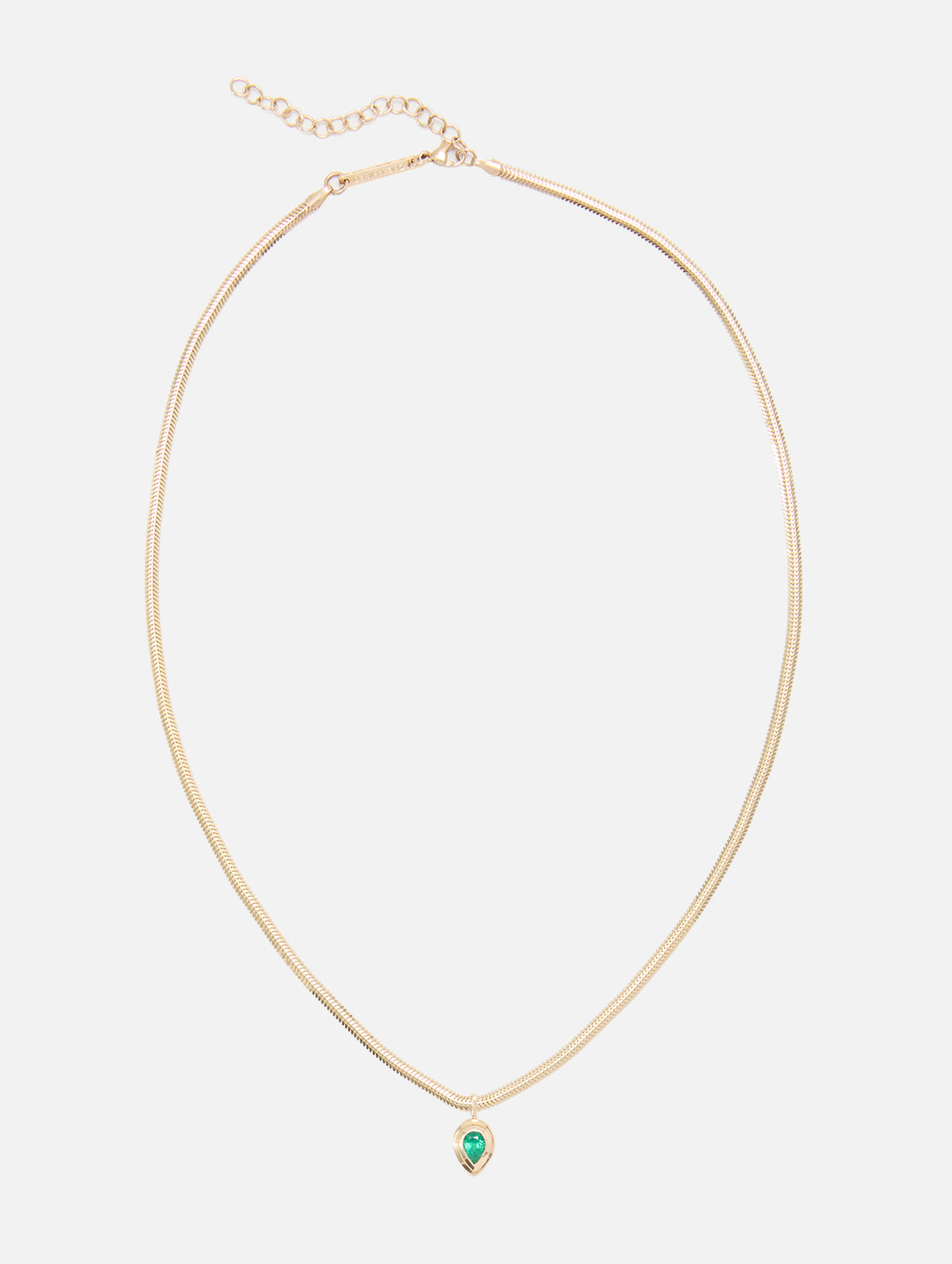 Pear Emerald Bezel Pendant Snake Chain Necklace,ZOE CHICCO,YELLOW GOLD,Image 2