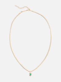 Pear Emerald Bezel Pendant Snake Chain Necklace,ZOE CHICCO,YELLOW GOLD,Image 2