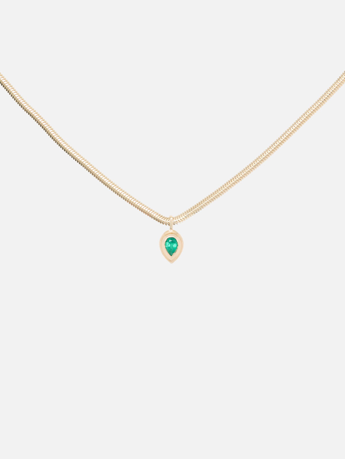 Pear Emerald Bezel Pendant Snake Chain Necklace,ZOE CHICCO,YELLOW GOLD,Image 1