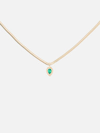Pear Emerald Bezel Pendant Snake Chain Necklace,ZOE CHICCO,YELLOW GOLD,Image 1