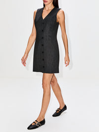 Pinstripe Suiting Dress,FRAME,GREY LUREX MULTI,Image 3