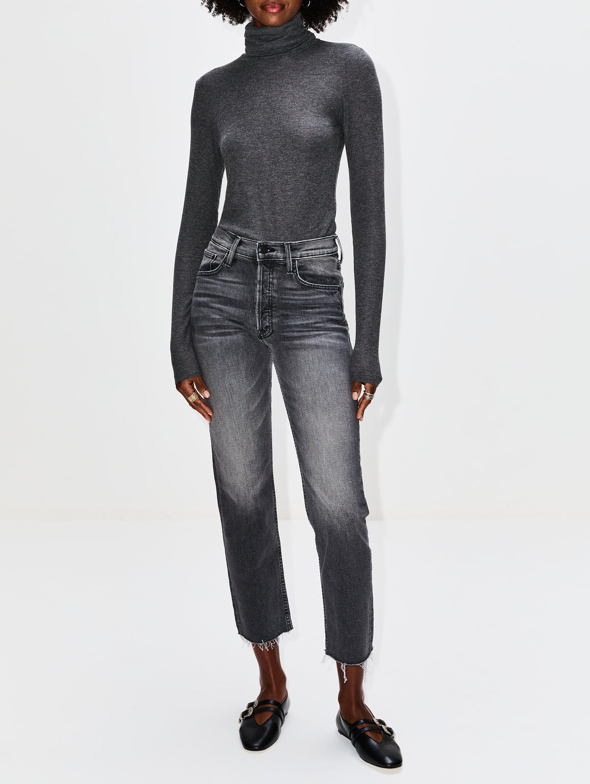 Turtleneck Top,CLOSED,DARK GREY MELANGE,Image 2