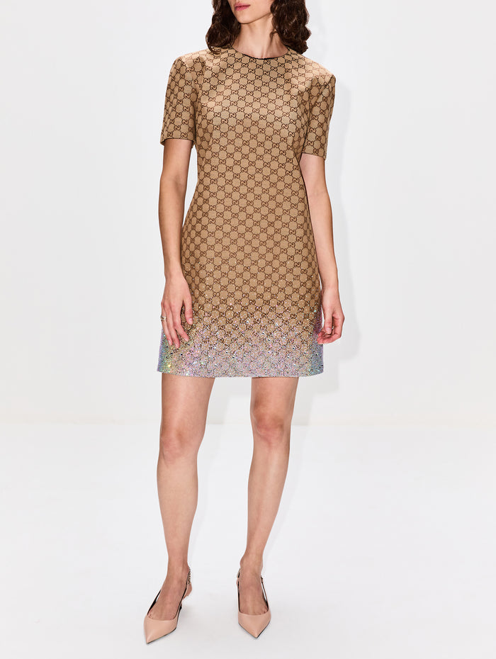 GG Canvas Crystal Dress,GUCCI,TAN MULTI,Image 1