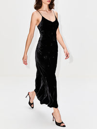 Spaghetti Velvet Slip Dress,LA LIGNE,BLACK,Image 3