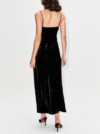 Spaghetti Velvet Slip Dress,LA LIGNE,BLACK,Image 4