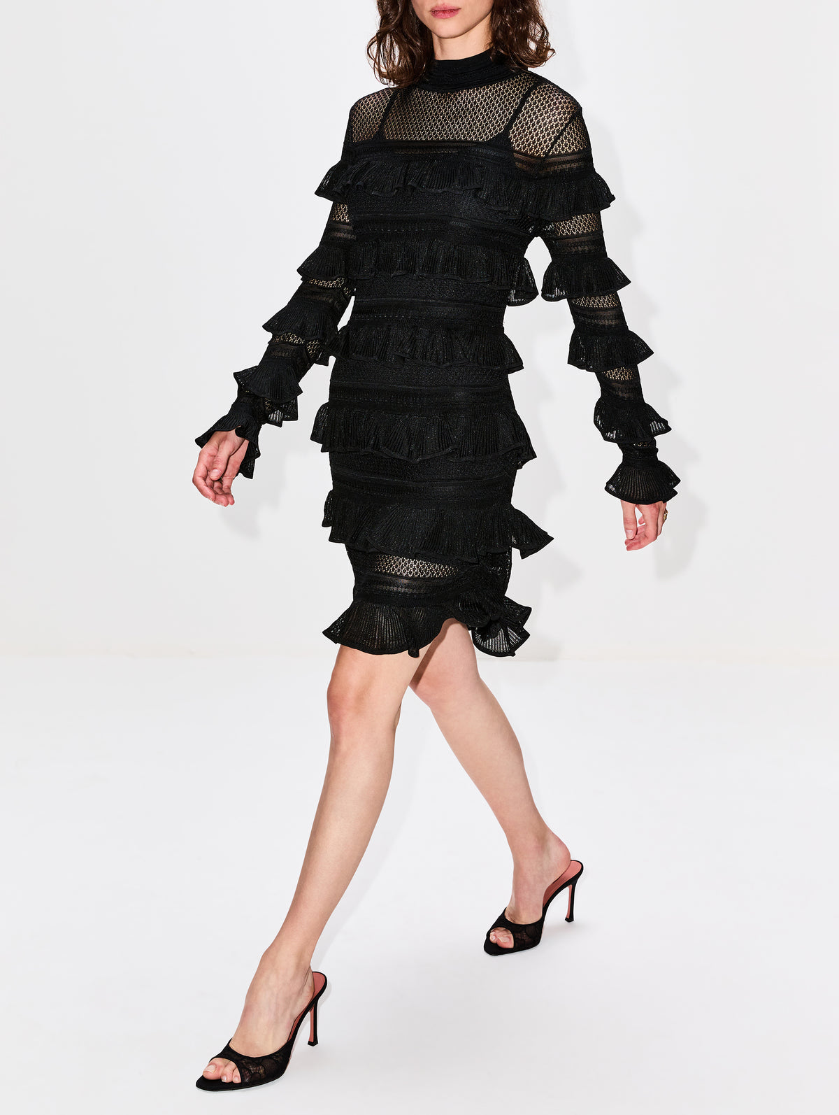 Crush High Neck Frilled Mini Dress,ZIMMERMANN,BLACK,Image 3