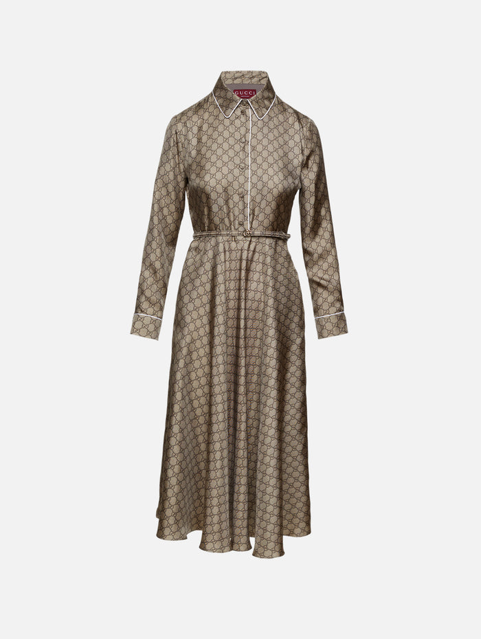 GG Belted Dress,GUCCI,CAMEL/EBONY,Image 1