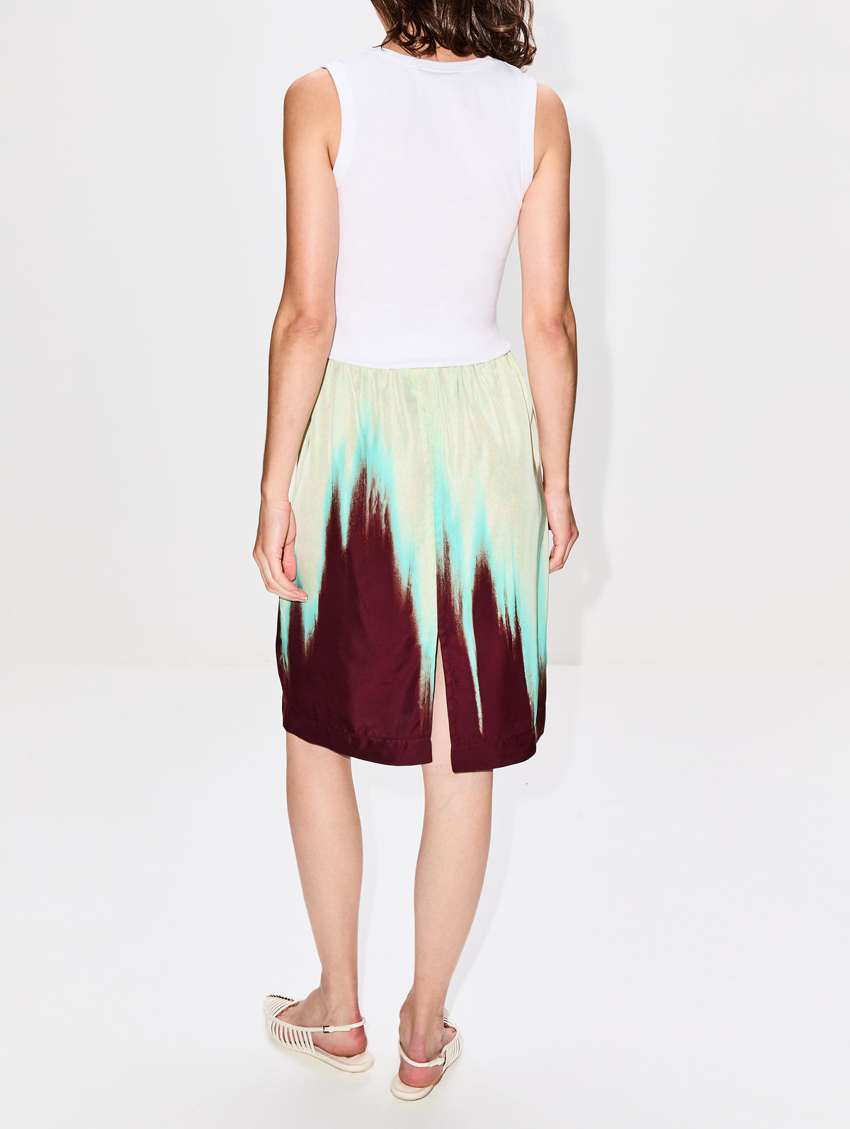 Degrade Petal Print Skirt,BOTTEGA VENETA,BURGUNDY,Image 4