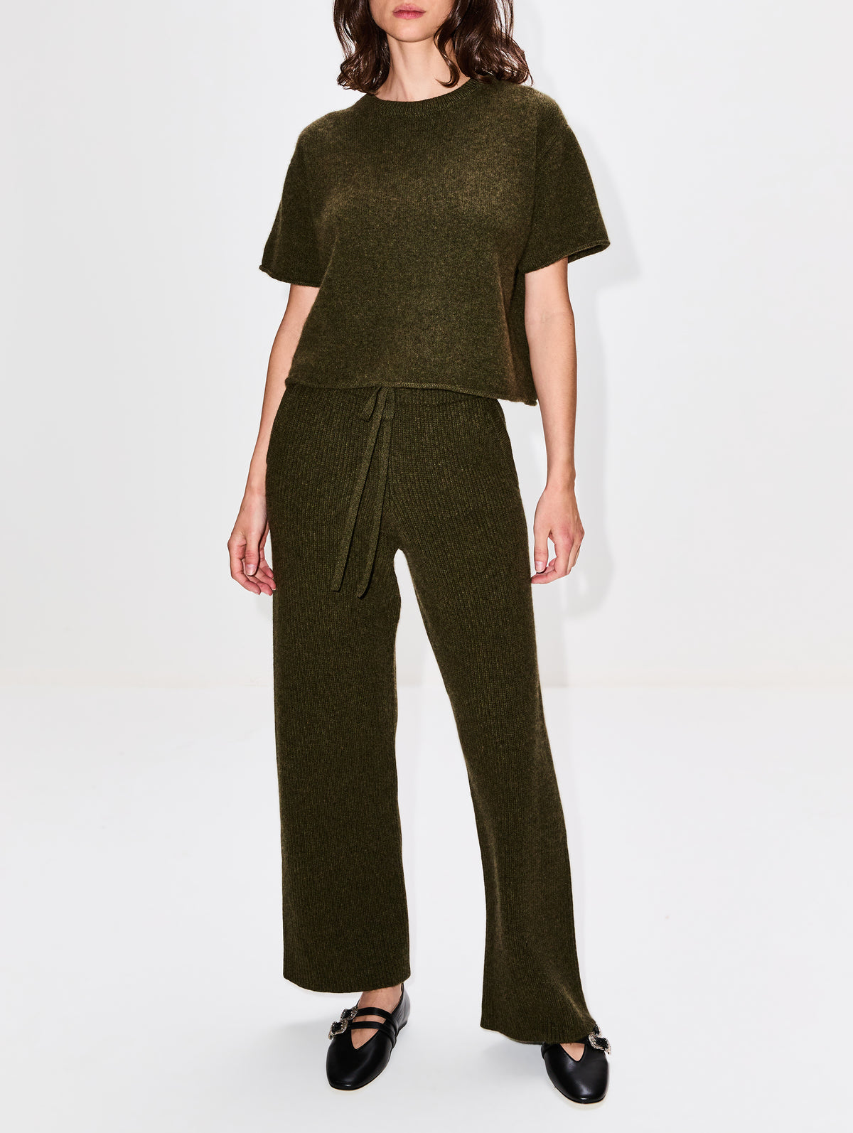 Short Sleeve Knit Top,THE ELDER STATESMAN,NEW OLIVE,Image 2