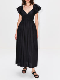 Flutter Sleeve Midi Dress,MATTEAU,BLACK,Image 2