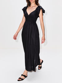 Flutter Sleeve Midi Dress,MATTEAU,BLACK,Image 3