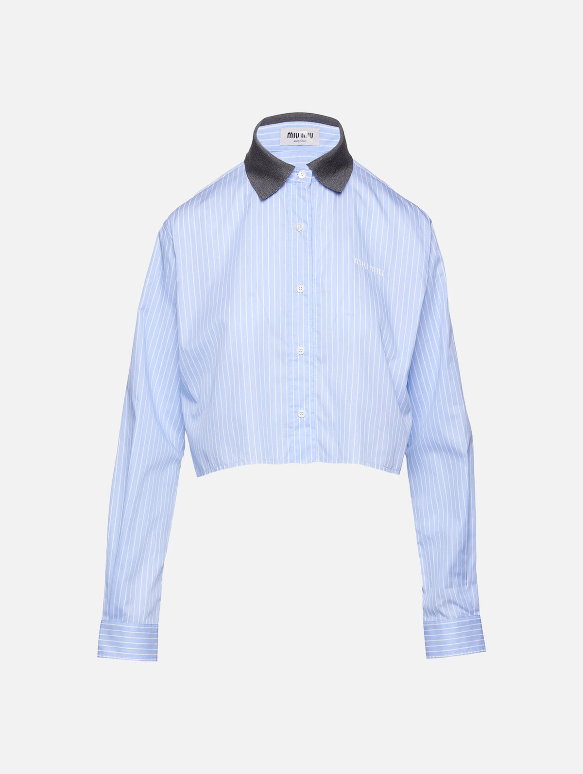 Cropped Button Up Shirt,MIU MIU,CIELO/BIANCO,Image 1