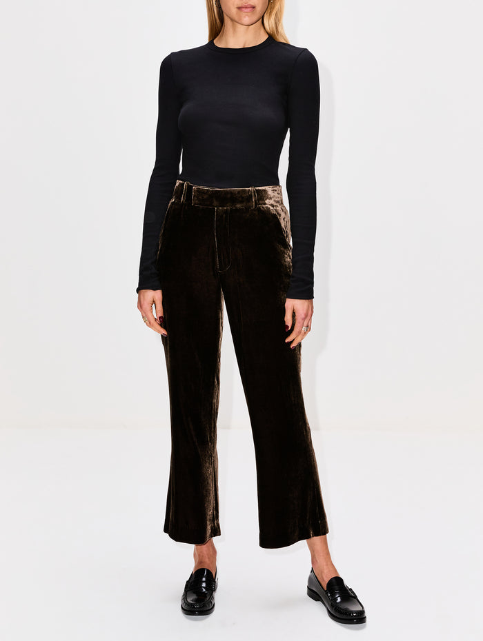 Crop Flare Velvet Trouser,FRAME,ESPRESSO,Image 1