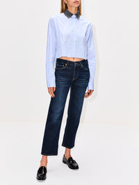 Cropped Button Up Shirt,MIU MIU,CIELO/BIANCO,Image 2