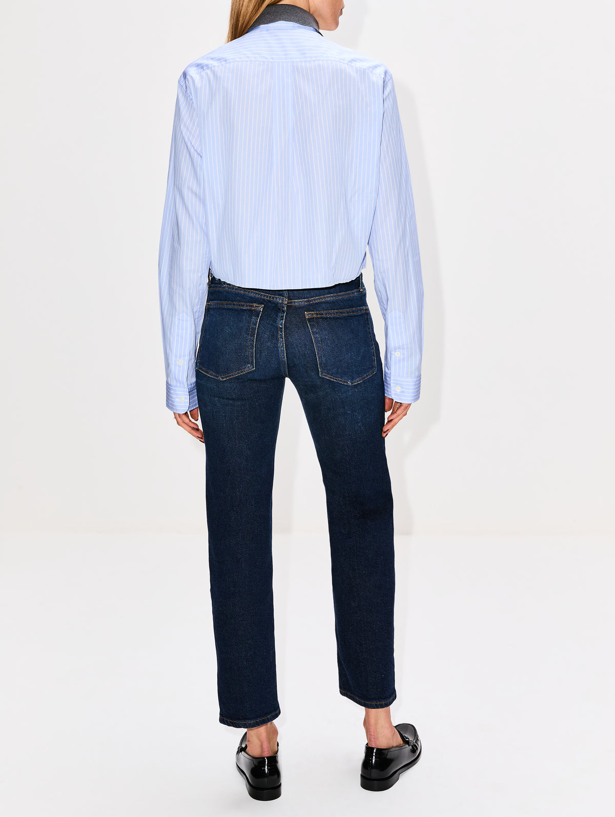 Cropped Button Up Shirt,MIU MIU,CIELO/BIANCO,Image 3