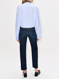 Cropped Button Up Shirt,MIU MIU,CIELO/BIANCO,Image 3