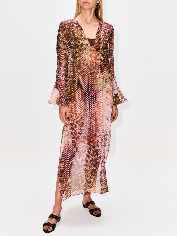 Aries Dress,SILVIA TCHERASSI,PEACH/ANIMAL/PRINT,Image 1