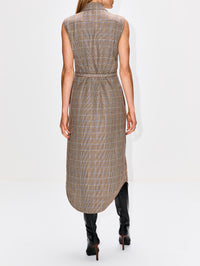 Lilian Sleeveless Shirt Dress,BRANDON MAXWELL,BROWN PLAID,Image 4