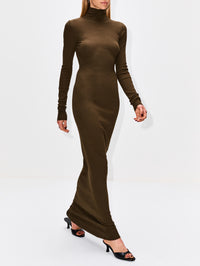 Long Sleeve Turtleneck Maxi Dress,ÉTERNE,MOSS,Image 3