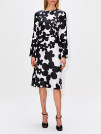 Long Sleeve Midi Floral Dress,MARNI,BLACK,Image 2