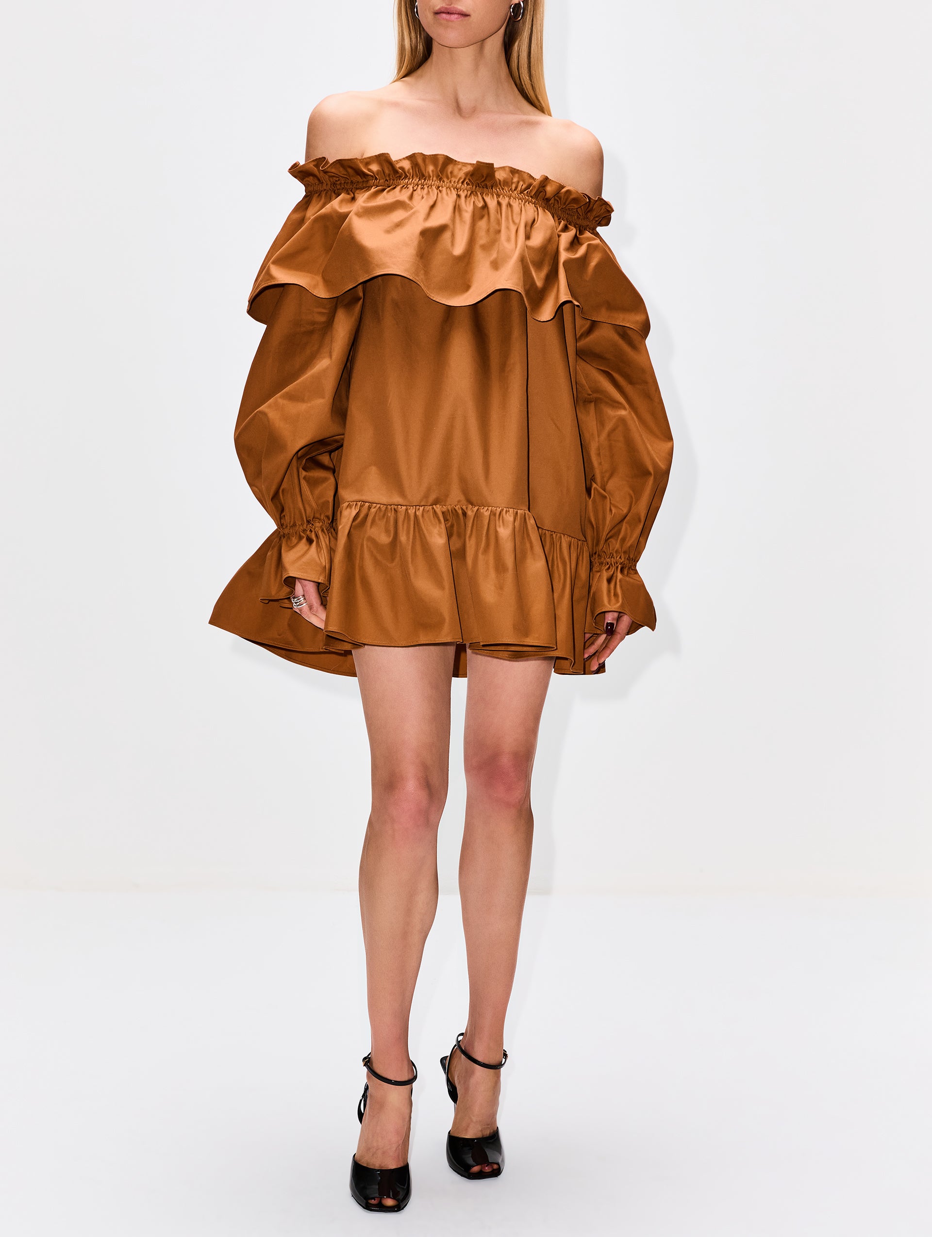 Caramel Cotton Dress | SAINT LAURENT | elysewalker