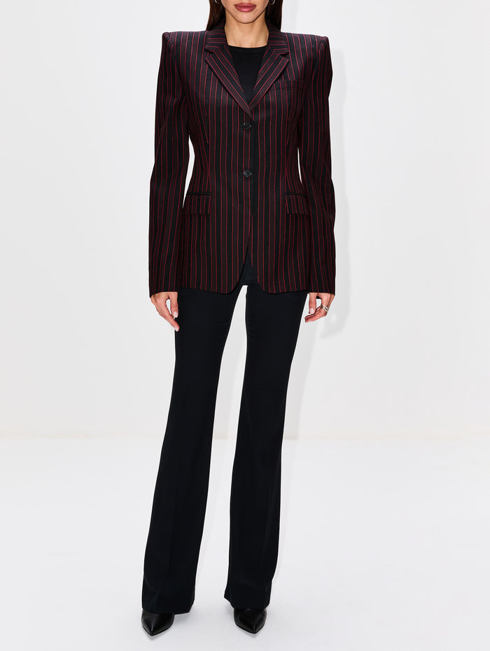 Archive Stripe Blazer,ALEXANDER MCQUEEN,BLACK/BURGUNDY,Image 1