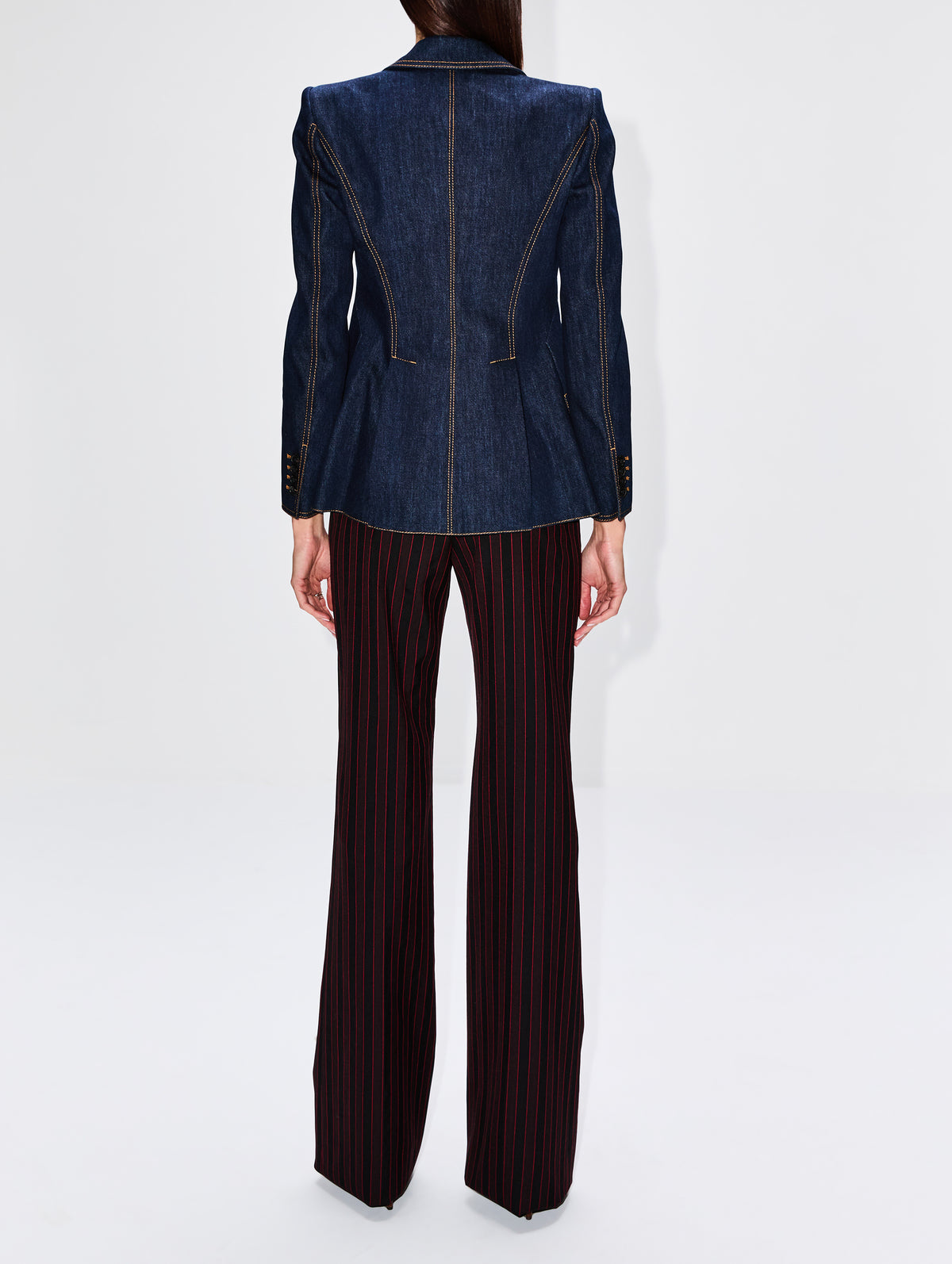 Archive Stripe Trouser,ALEXANDER MCQUEEN,BLACK/BURGUNDY,Image 4