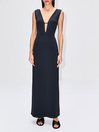 V Neck Scuba Maxi Dress,ZEYNEP ARCAY,ANTHRACITE,Image 2