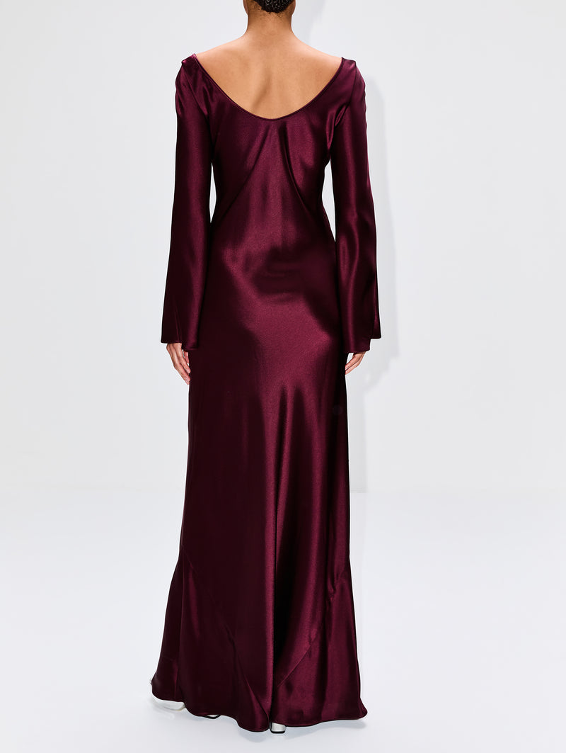 galvan purple dress FLORAL EMBROIDERY MESH FISHTAIL MIDI DRESS IN PURPLE Bella Galvan