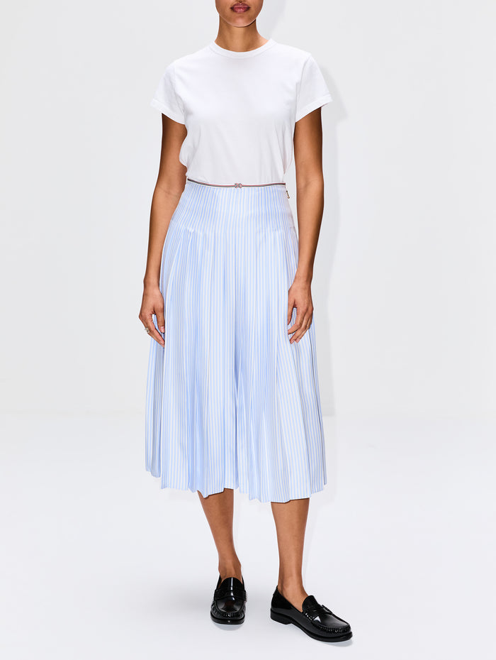 Calf Length Pleated Slip Skirt,THOM BROWNE,LIGHT BLUE,Image 1