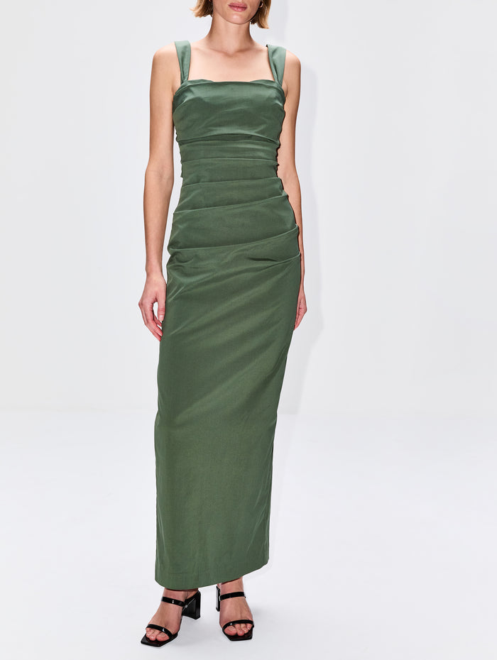 Florent Balconette Gown,SIR.,FOREST GREEN,Image 1