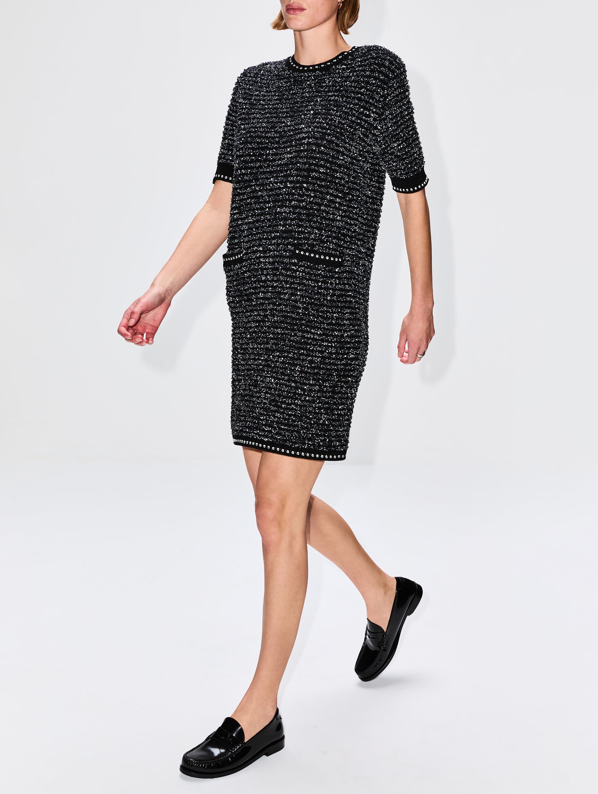 Eyelash Tweed Short Sleeve Mini Dress | THOM BROWNE | elysewalker