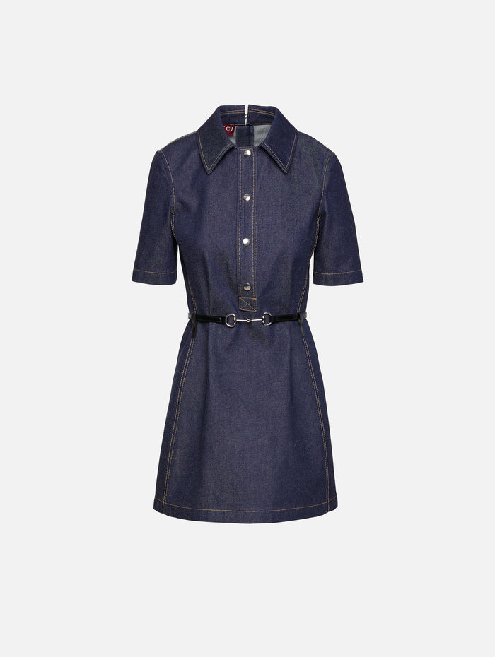 Denim Belted Dress,GUCCI,DARK BLUE,Image 1