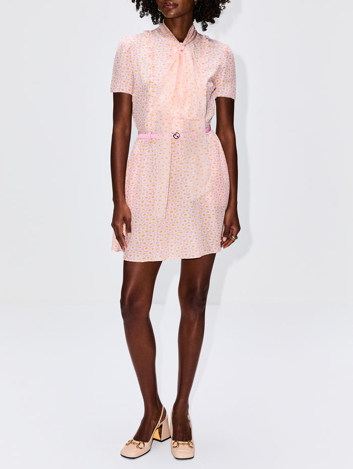 Neck Tie Mini Dress,GUCCI,PINK,Image 1