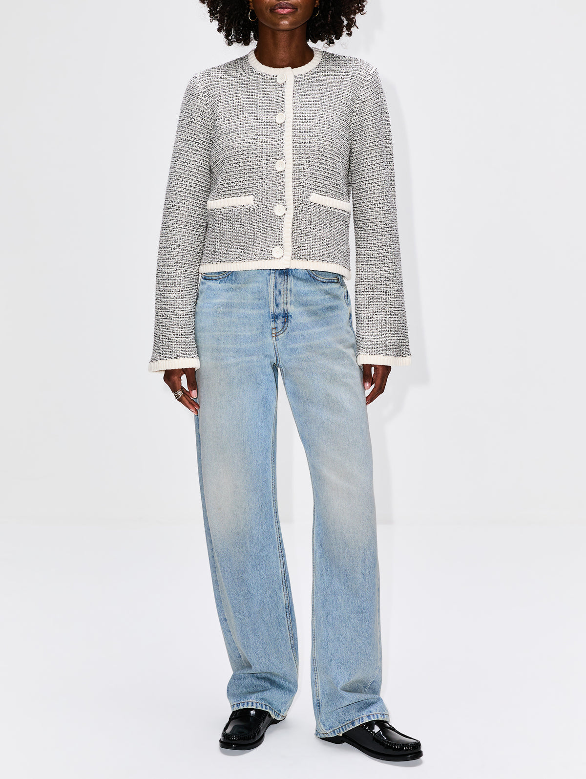 ESTHER CARDIGAN,LA LIGNE,CREAM/BLACK,Image 2