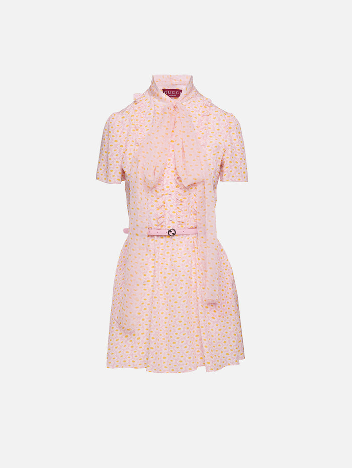 Neck Tie Mini Dress,GUCCI,PINK,Image 1