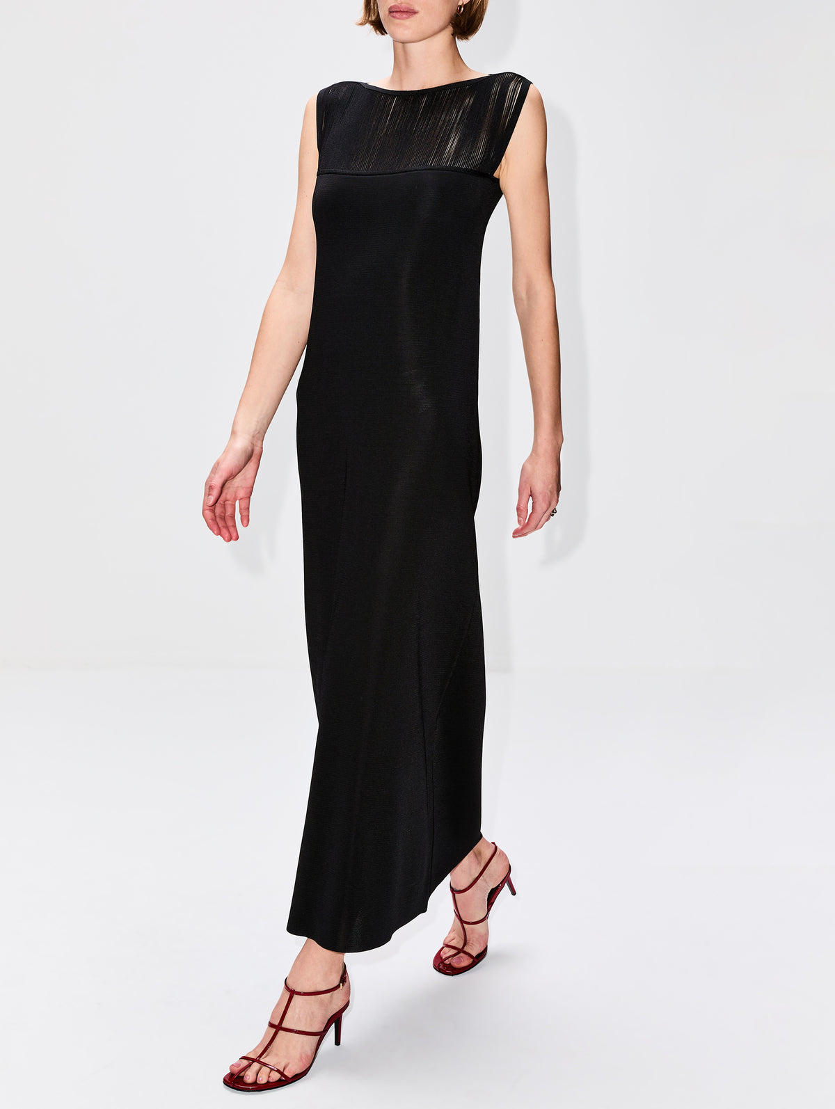 Khaite Ruslan Fringe Yoke Column Gown - Black Khaite Ruslan Fringe Yoke Column Gown - Black
