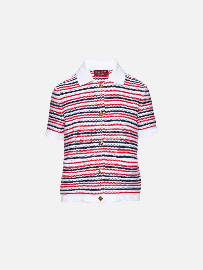 Collared Top,GUCCI,WHITE/RED/BLUE,Image 1
