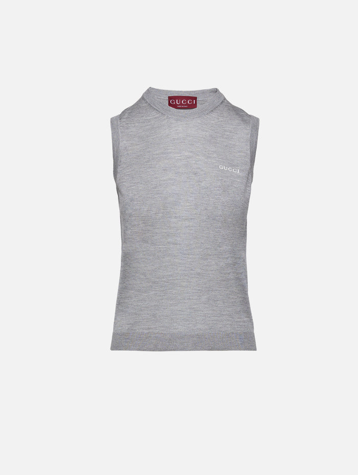Crew Top,GUCCI,GREY MELANGE/WHITE,Image 1