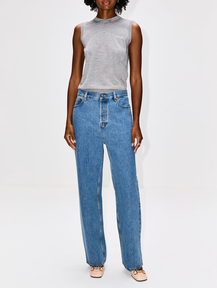 Crew Top,GUCCI,GREY MELANGE/WHITE,Image 1