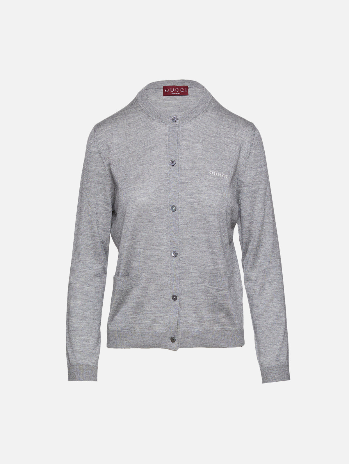 Long Sleeve Cardigan,GUCCI,GREY MELANGE/WHITE,Image 1