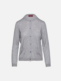 Long Sleeve Cardigan,GUCCI,GREY MELANGE/WHITE,Image 1